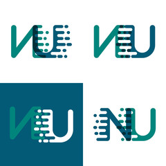 NU letters logo with accent speed in green and dark purple