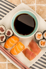 Japanese Style Tuna And Salmon Nigiri And Maki Sushi And Rice