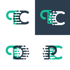 PC letters logo with accent speed in green and dark blue