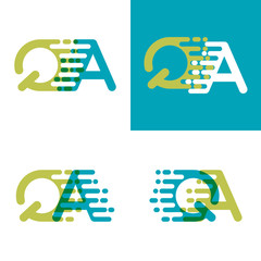 QA letters logo with accent speed in blue and light green