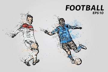 A soccer player dribbling shows. Football of the particles