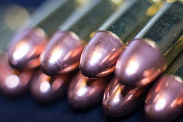 All In A Row/A macro of rounds of Luger 9mm all in a row.