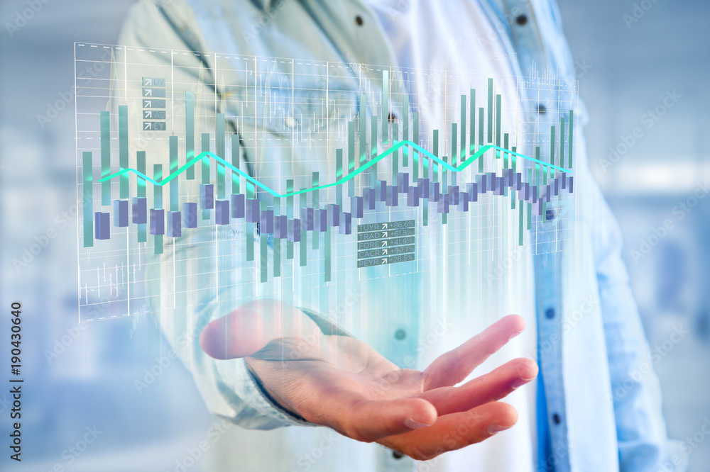 Poster 3d render stock exchange trading data information display on a futuristic interface