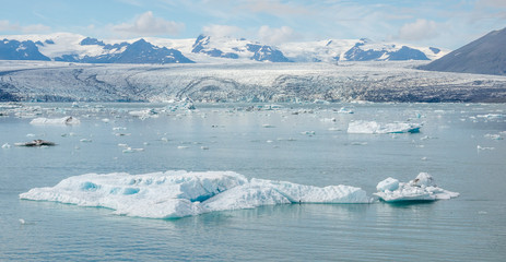 Fototapeta na wymiar Panoramic view on the glacier lake Jokulsarlon in Iceland