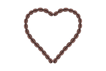 Coffee beans in the form of a valentine heart. Coffee texture