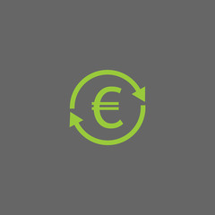 Exchange euro icon, lime, green color, gray background. Vector, sign.