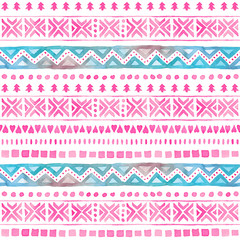Seamless Watercolor Ethnic Tribal Ornamental Pattern
