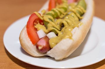 Hot-dog Chicago-style with Frankfurt sausage.