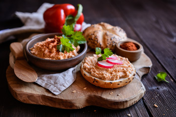 Obatzda - traditional Bavarian spread made of cheese, butter, onion, paprika powder and beer