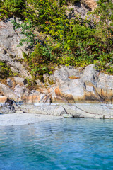 Norway sea, cliffs during sunny weather.