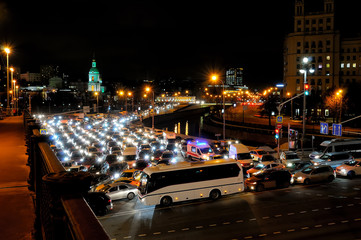 Fototapeta na wymiar Evening traffic jam in Moscow