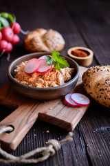 Obatzda - traditional Bavarian spread made of cheese, butter, onion, paprika powder and beer