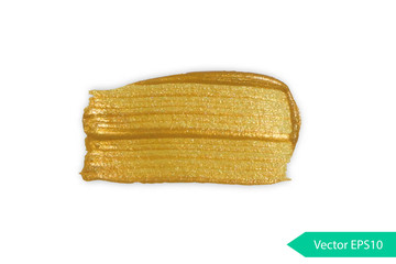 Acryl paint texture stane dub. Gold acrylic brush stroke. Abstract background design vector illustration. Isolated grunge shape golden oil splash. Color paintbrush banner.