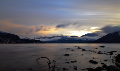 sunrise on the beutiful Como lake in Italy
