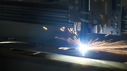 The industrial laser cutting torch cuts preparations from metal. Clip. Laser cutter in the...