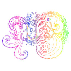 Rainbow color word Holi mandala,to the Indian holiday.