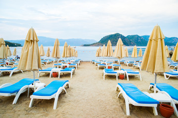 Sun loungers on a beach in Turkey