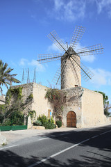 Historic windmill on Majorca Island, Balearic Islands, Spain (Bon Nadal, Catalonian, Happy Celebration, Merry Christmas)