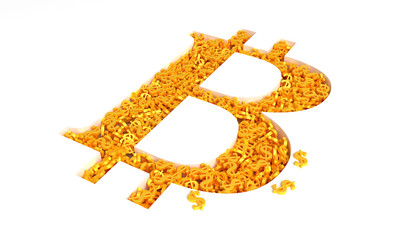 Bitcoin sign filled with gold dollar signs