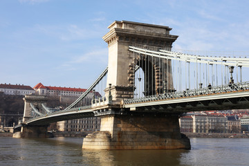 Szechenyi Chain Bridge over Danube River, Budapest, Europe