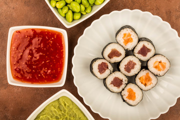Japanese Style Maki Salmon and Tuna Sushi Rolls