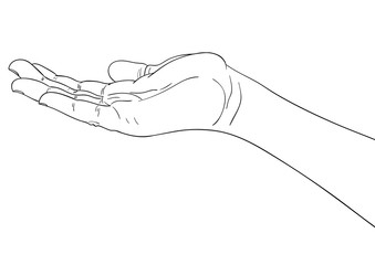 Outstretched hand.  Black contour of a hand without background, isolated.