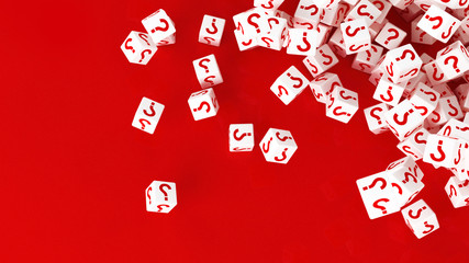 The texture of scattered cubes with a question mark. 3d illustration