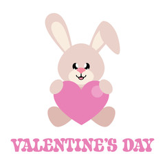 cartoon cute bunny sitting with heart and text