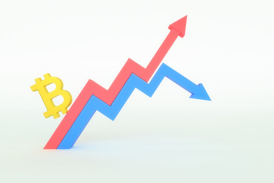 3d rendering of abstract bitcoin sign with line chart