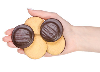 Cookies in chocolate in hand