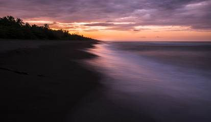 Costa Rica's rugged Caribbean coastline at sunset. Tortuguero National Park.