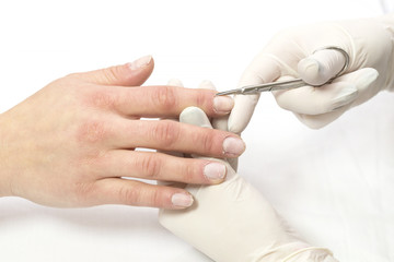 The process of the master's work in the manicure salon of female nails