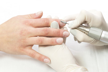 The process of the master's work in the manicure salon of female nails