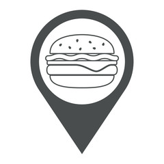 Icono plano localizacion hamburguesa lineal gris