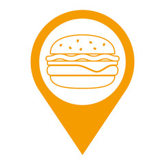 Icono plano localizacion hamburguesa lineal naranja