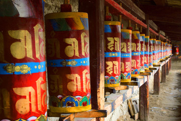 Prayer wheel in tibetan monastery