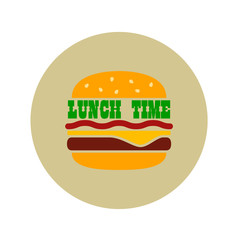 Icono plano LUNCH TIME en hamburguesa color en circulo gris