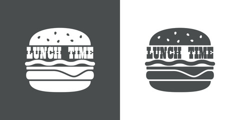 Icono plano LUNCH TIME en hamburguesa gris y blanco