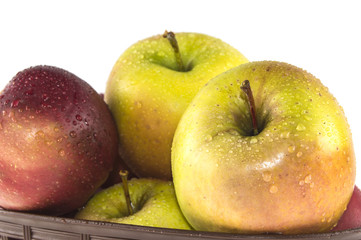 wet apples on a white background