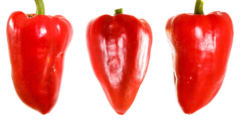Sweet red pepper on white isolated background. Space for text. Background. Close-up. set, collection