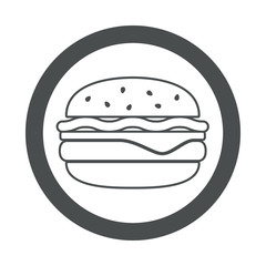 Icono plano hamburguesa lineal en circulo color gris