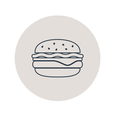 Icono plano hamburguesa lineal en circulo gris