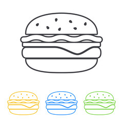 Icono plano hamburguesa lineal en varios colores
