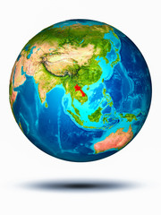 Laos on Earth with white background