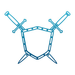 Obraz premium Metallic warrior shield with swords icon vector illustration graphic design