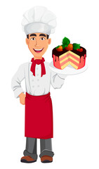 Young professional chef in uniform and cook hat.