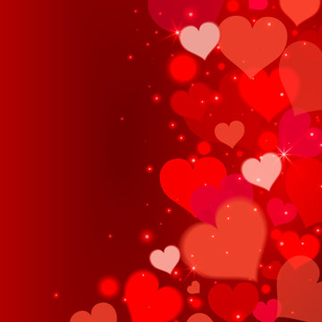 Love background with red hearts and lights. Valentine's day background. Vector illustration