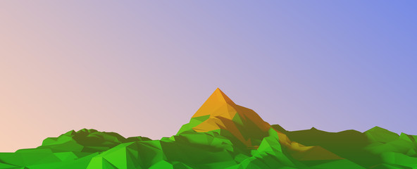 Summer polygonal image of mountainous terrain. 3d illustration