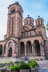 Naklejka premium Belgrade, Serbia June 09, 2015: St. Mark's Church or Church of St. Mark is a Serbian Orthodox church located in the Tasmajdan park in Belgrade, Serbia, near the Parliament of Serbia.