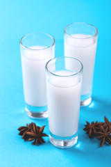 Alcohol Raki with anis. Turkish, Greek aperitif arak, Ouzo